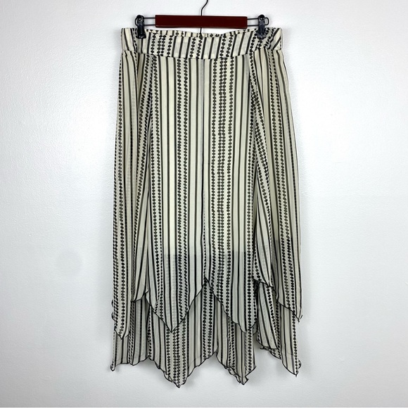 Chico’s Midi Skirt Striped Polka Dot Ivory & Cream L - Picture 1 of 12